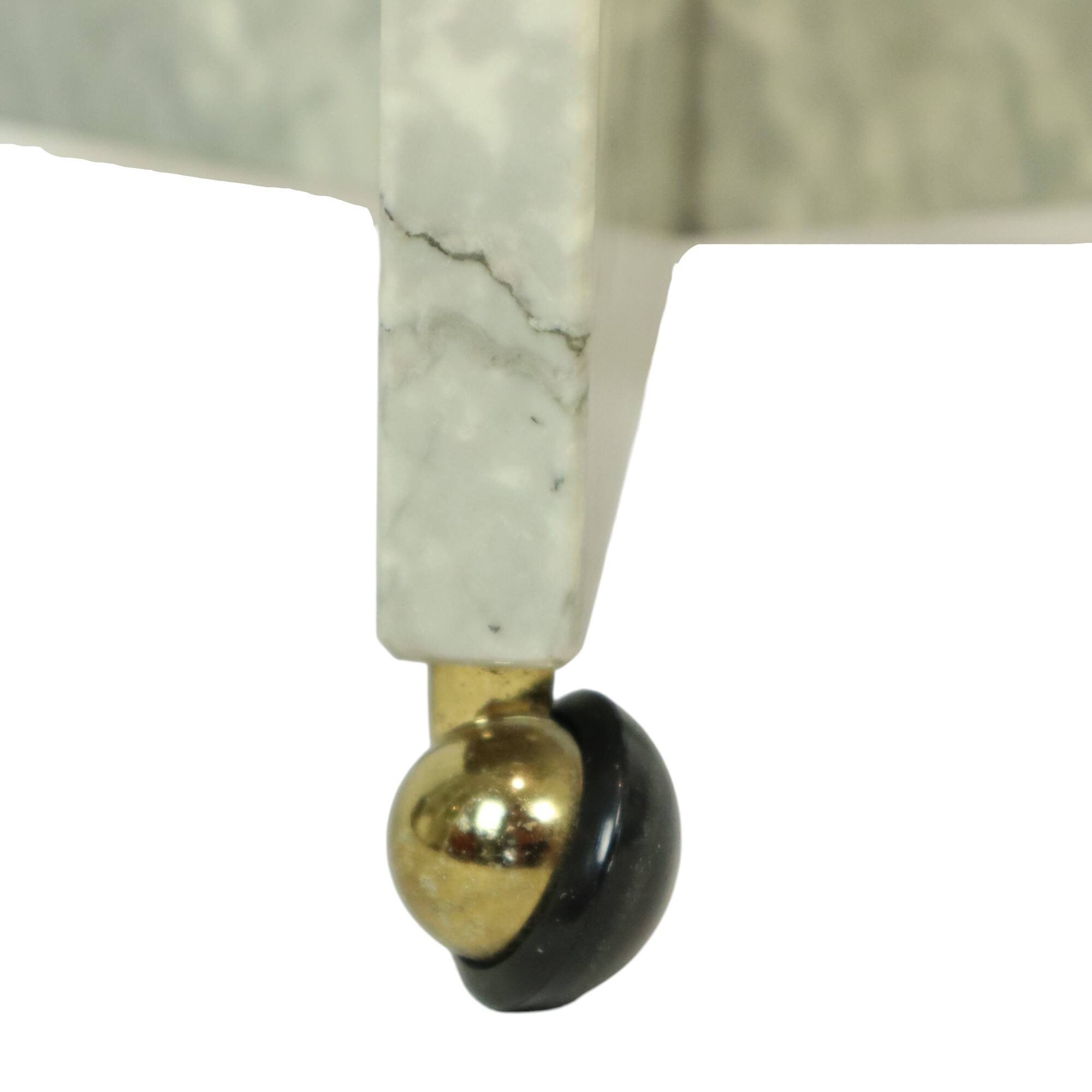 Round Marble Side Table Plant Table on Wheels 1970s