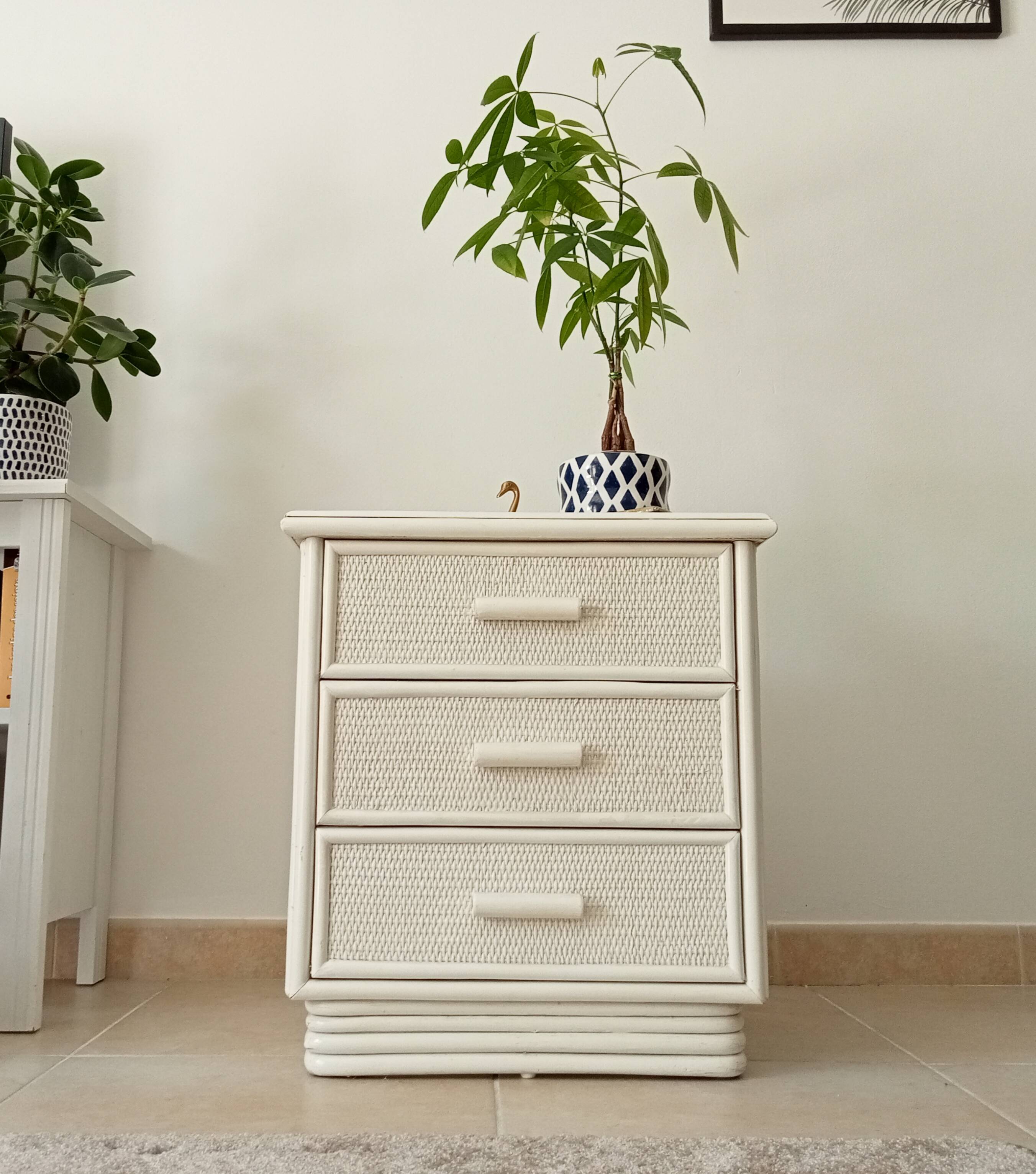 Vintage rattan bedside table from the 70s/80s