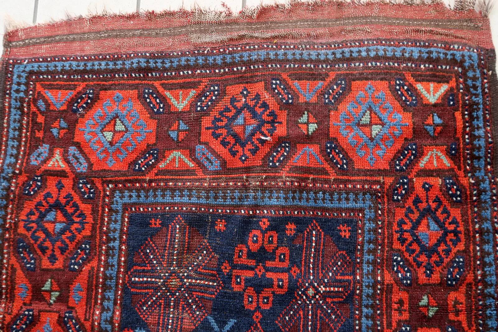 Handmade antique Afghan Baluch rug 95cm x 219cm 1880s