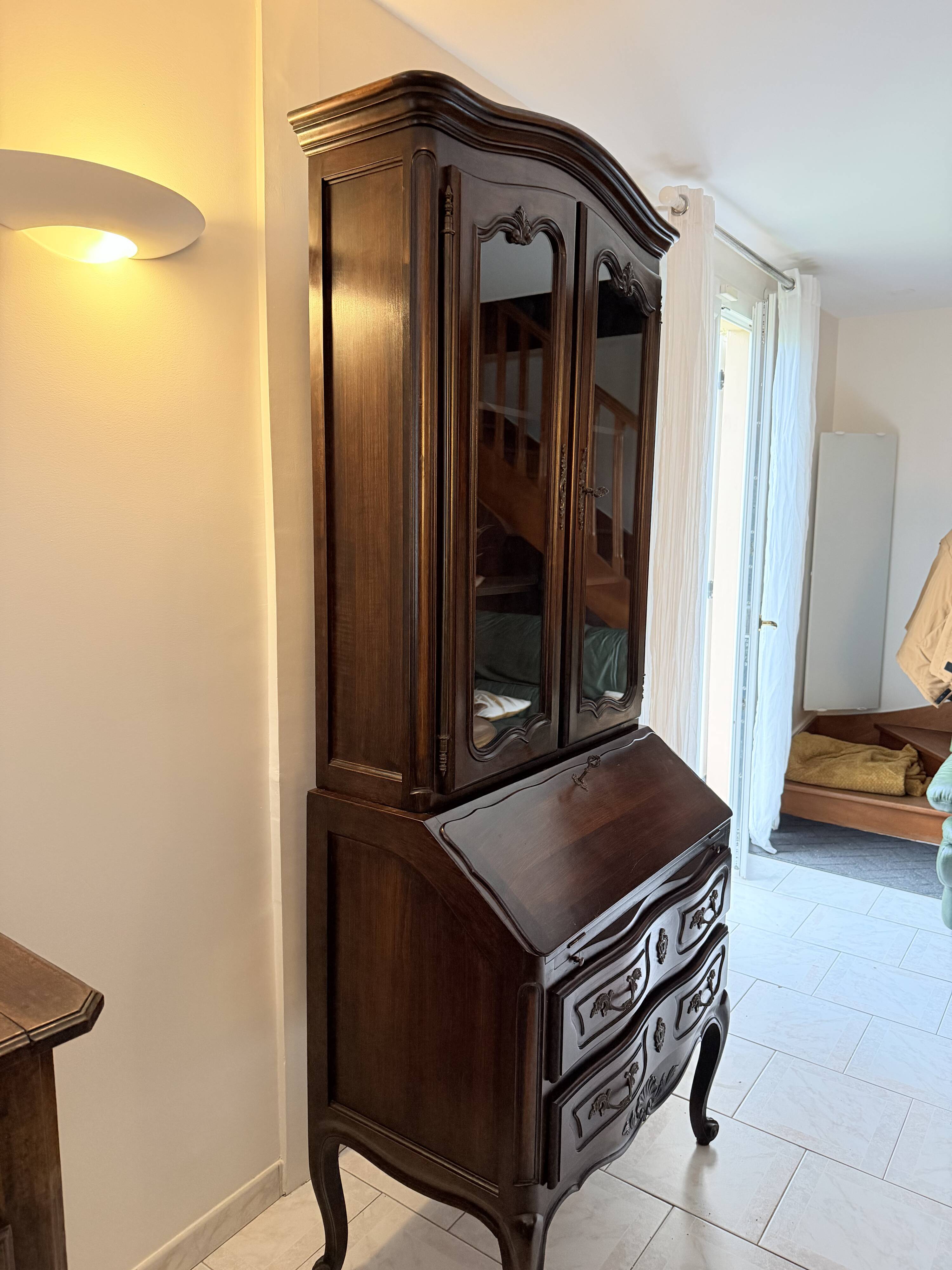 Display secretary in cherry wood, Louis XV style.