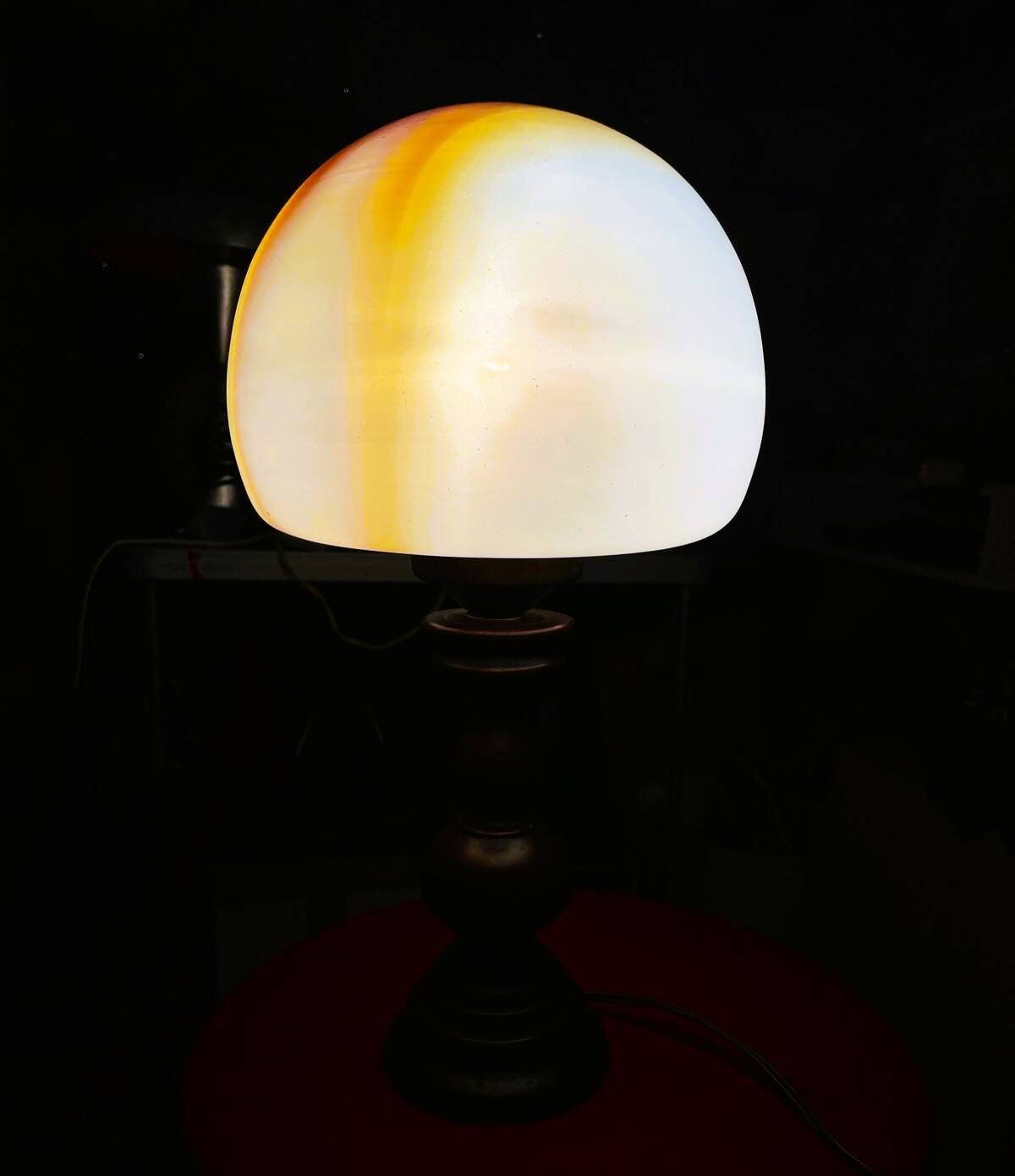 Portuguese wood and slag onyx glass table lamp 1960s