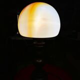 Lampe de table portugaise en bois et laitier en verre onyx 1960