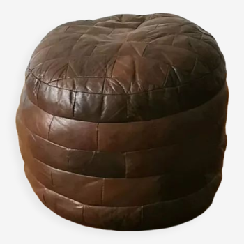 Pouf en cuir patchwork 1970