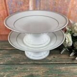 Paire de 2 compotiers en porcelaine blanche et vert