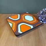 Dessous de plat orange marron et blanc formica vintage