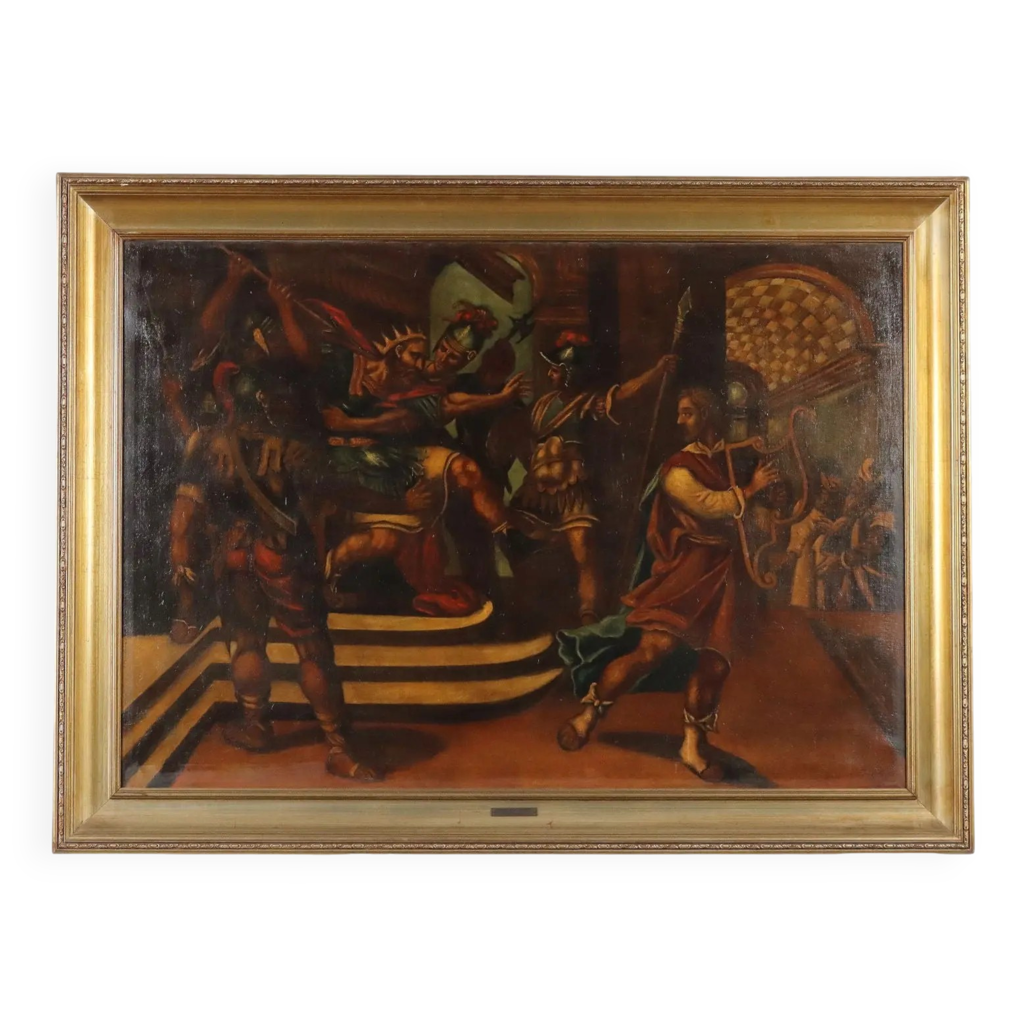 Peinture ancienne à sujet religieux, huile sur toile, XVIIe siècle