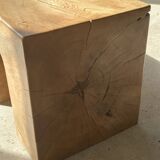 Solid monoxyl wood bench with carved 3-arch base - Natural wood color