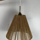 Midcentury extendable brass wall mount with cocoon and sisal shade Lars Schioler, 1960s