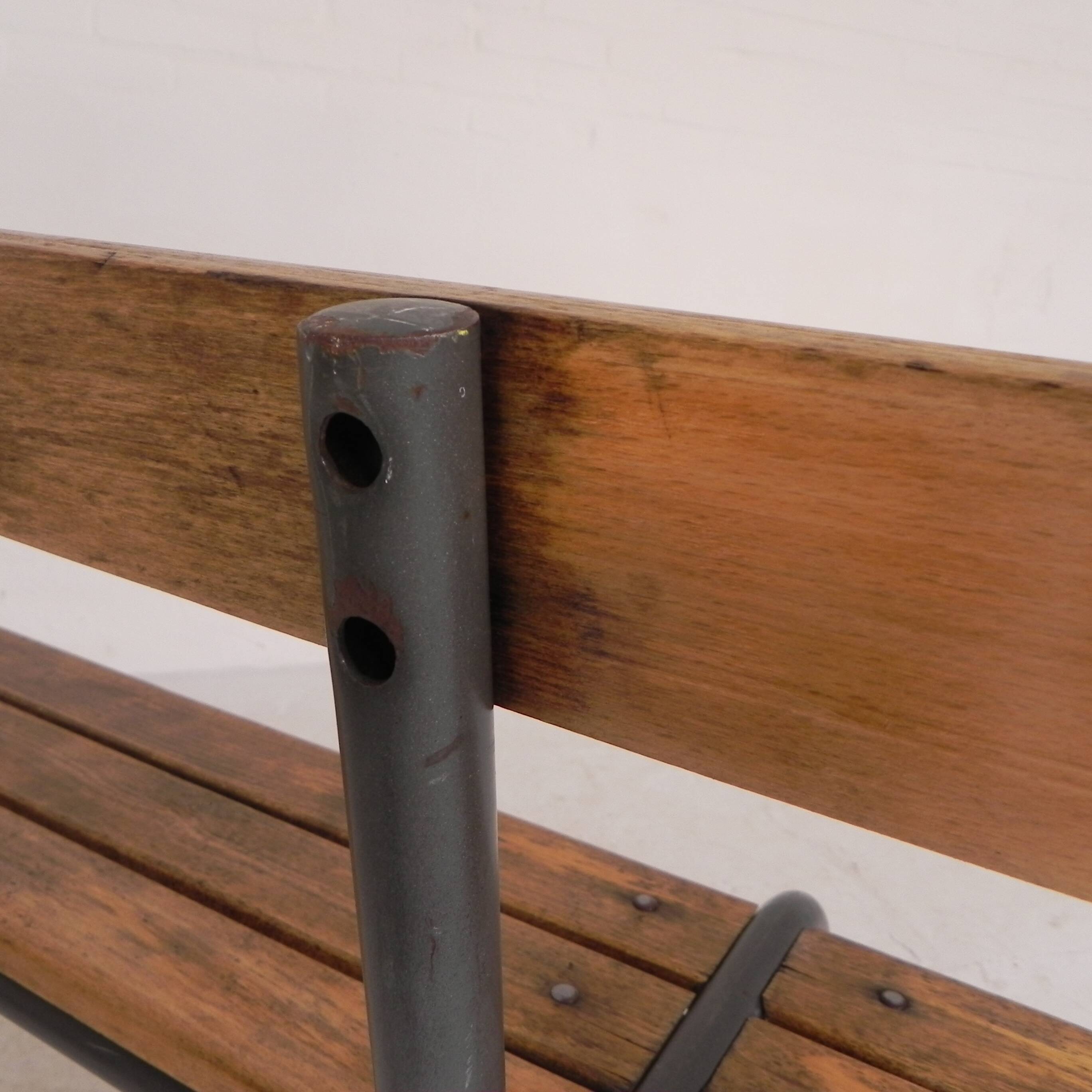 Industrial slatted bench from a French school, 1960s.
