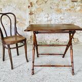 Folding side table in turned wood and marquetry circa 30's/40's