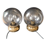 2 Limburg 1970s bubble globe and brass table lamps