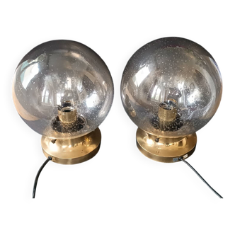 2 Limburg 1970s bubble globe and brass table lamps