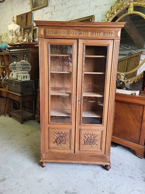 Bookcase showcase 2 doors 1900 in blond walnut