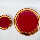 set of trivets, bottle coasters and knife holders in art de cherry-colored ceramic
