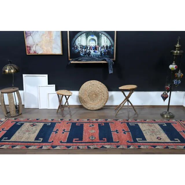 1970s Turkish Oushak Handmade Wool Cotton Pink Runner Rug 90x333