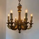 60s carved wood candle chandelier