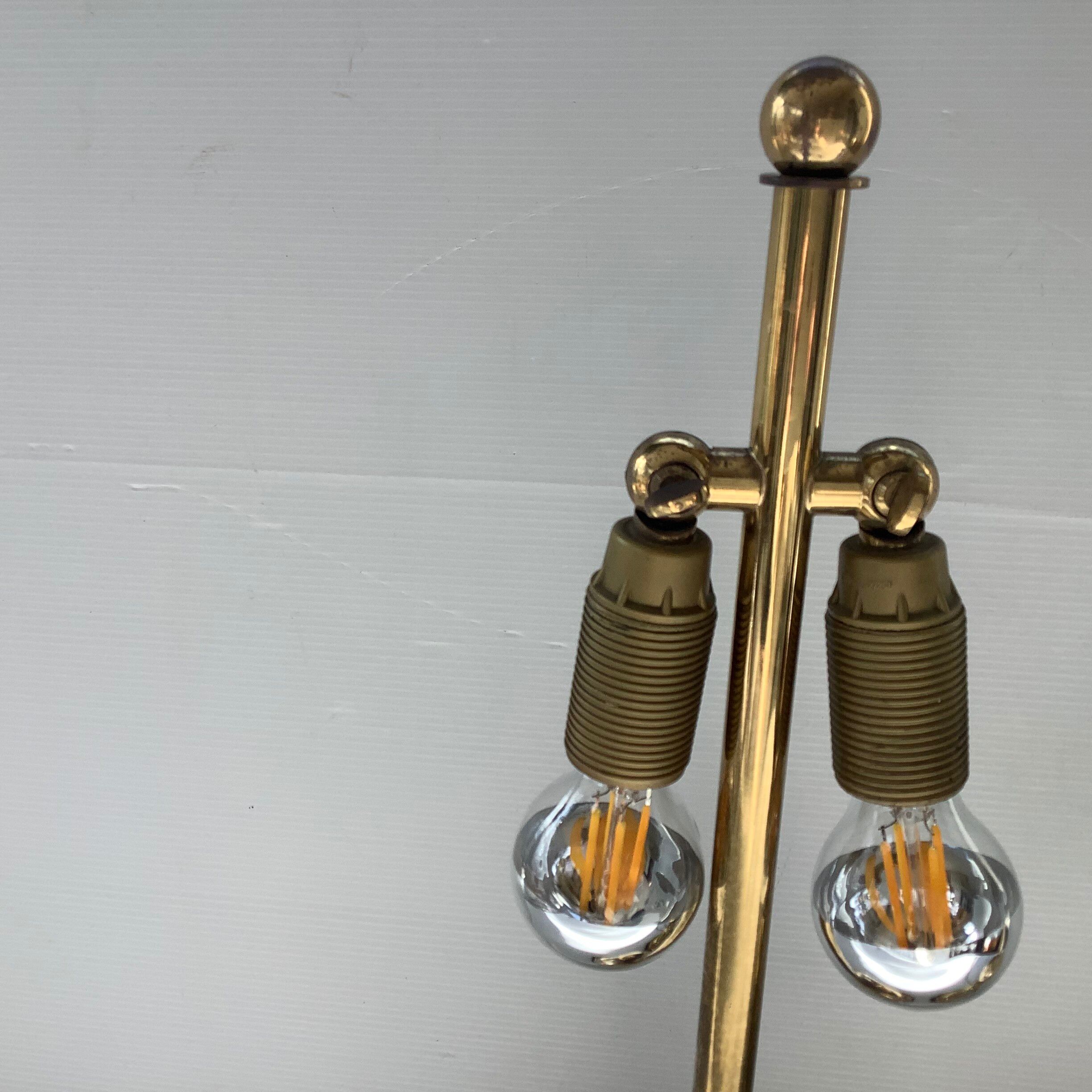 Pair of 2 Vintage Chic Articulated Brass Bakelite Amber Ball Lamps