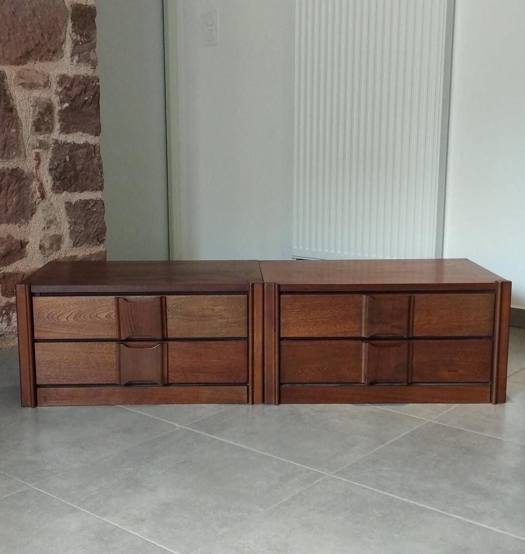 Pair of vintage Scandinavian design modules, bedside table, chest of drawers, sideboard, table.
