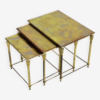 Set de table gigogne vintage france verre marbré métal cuivré années cinquante