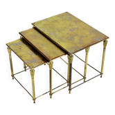 Vintage nesting table set france marbled glass copper plated metal fifties