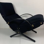 Midcentury dark navy blue Italian lounge chair by Osvaldo Borsani for Tecno, 1950s
