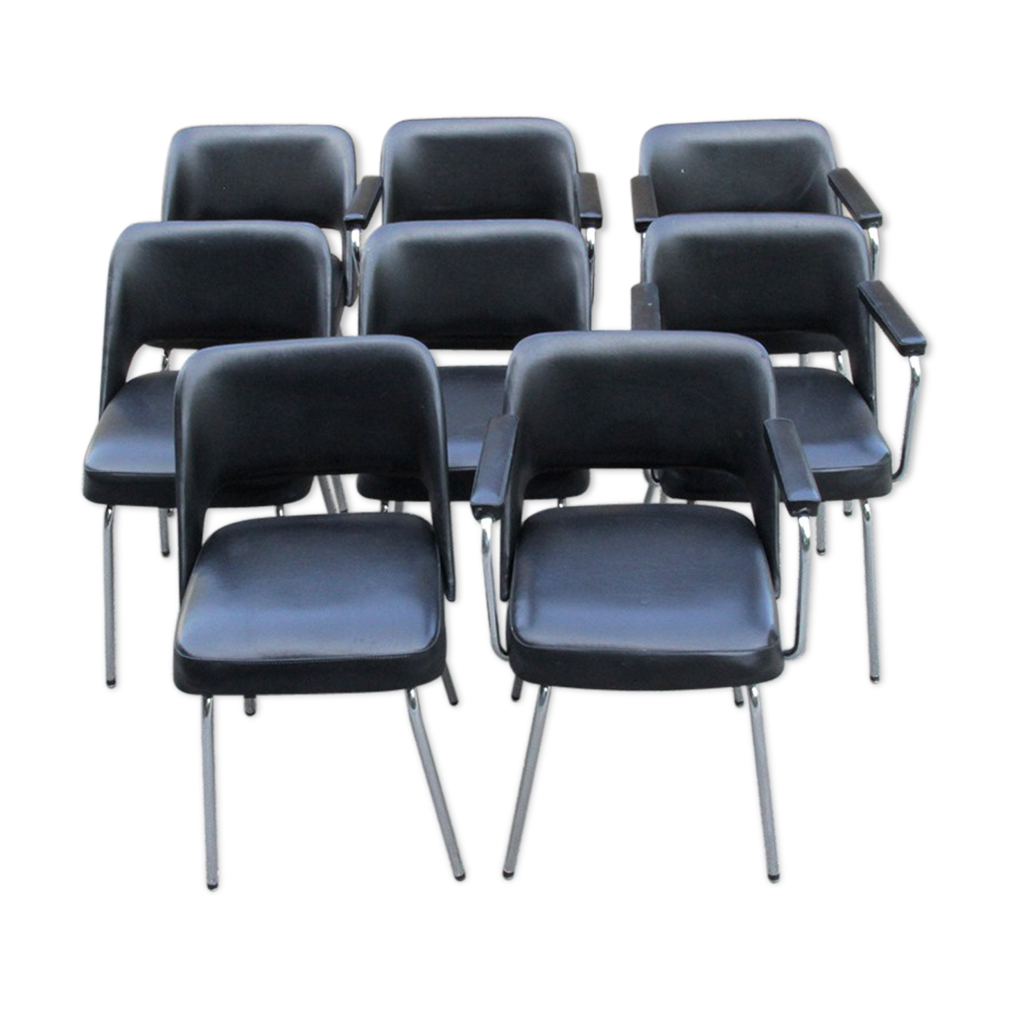 Paire de fauteuils conférence noirs et chrome années 60