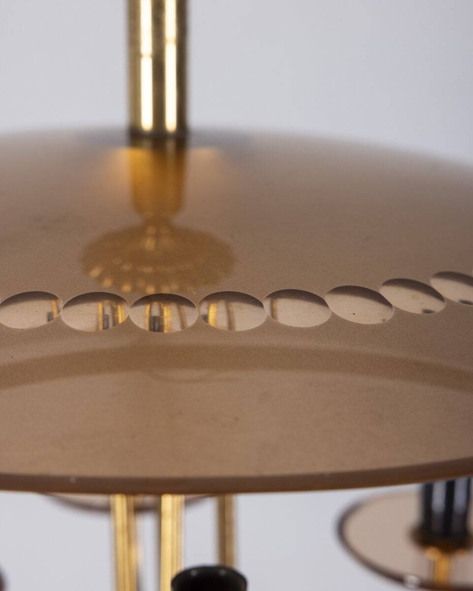 Vintage 1950s Italian-design brass and pink glass chandelier