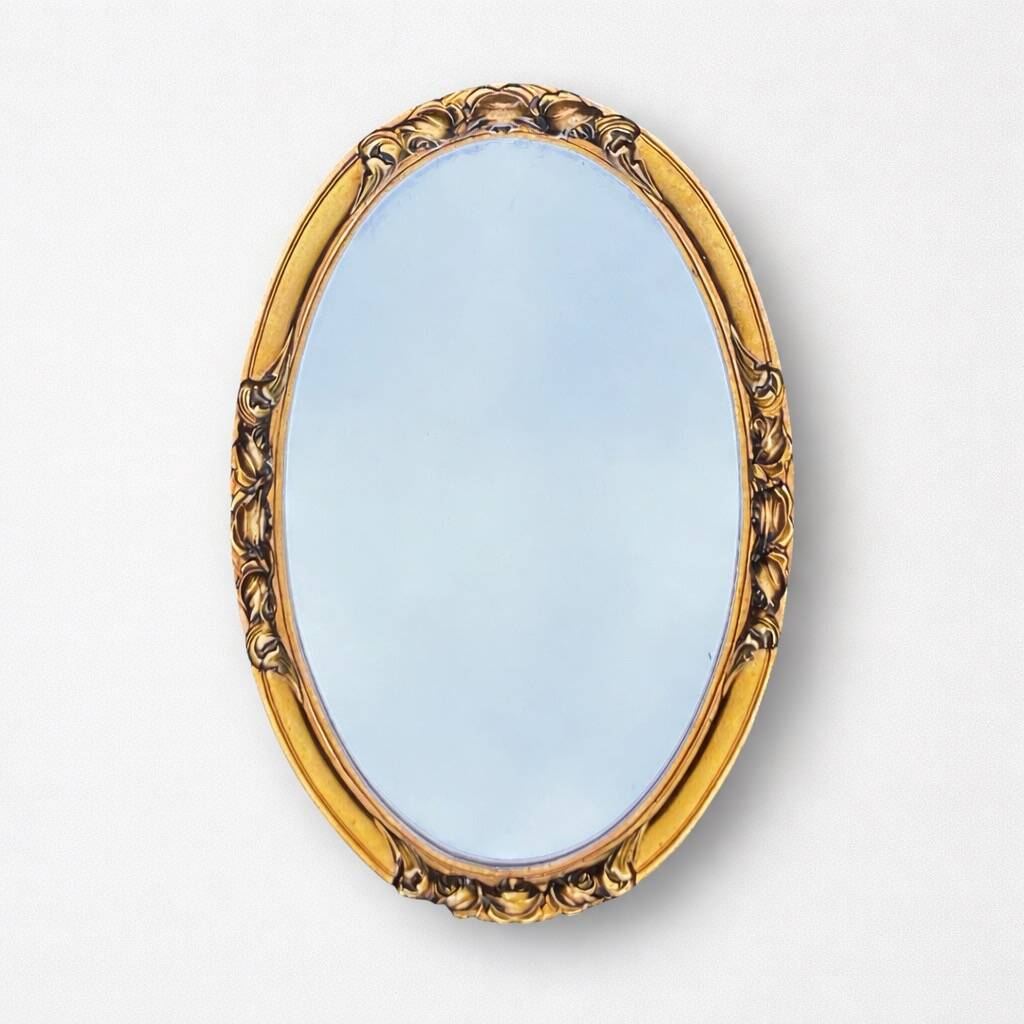 Small vintage oval mirror in gilded resin – 1960s