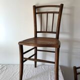 set of 4 bistro chairs in turned wood and canework stamped early 20th century