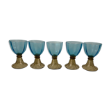 5 glasses in amber and blue crystal George Sand diabolos 19th century