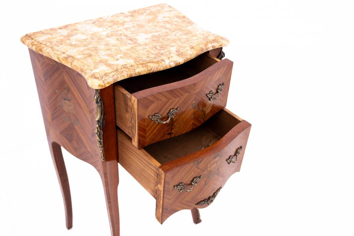 Antique bedside tables with stone top, France, circa 1910.