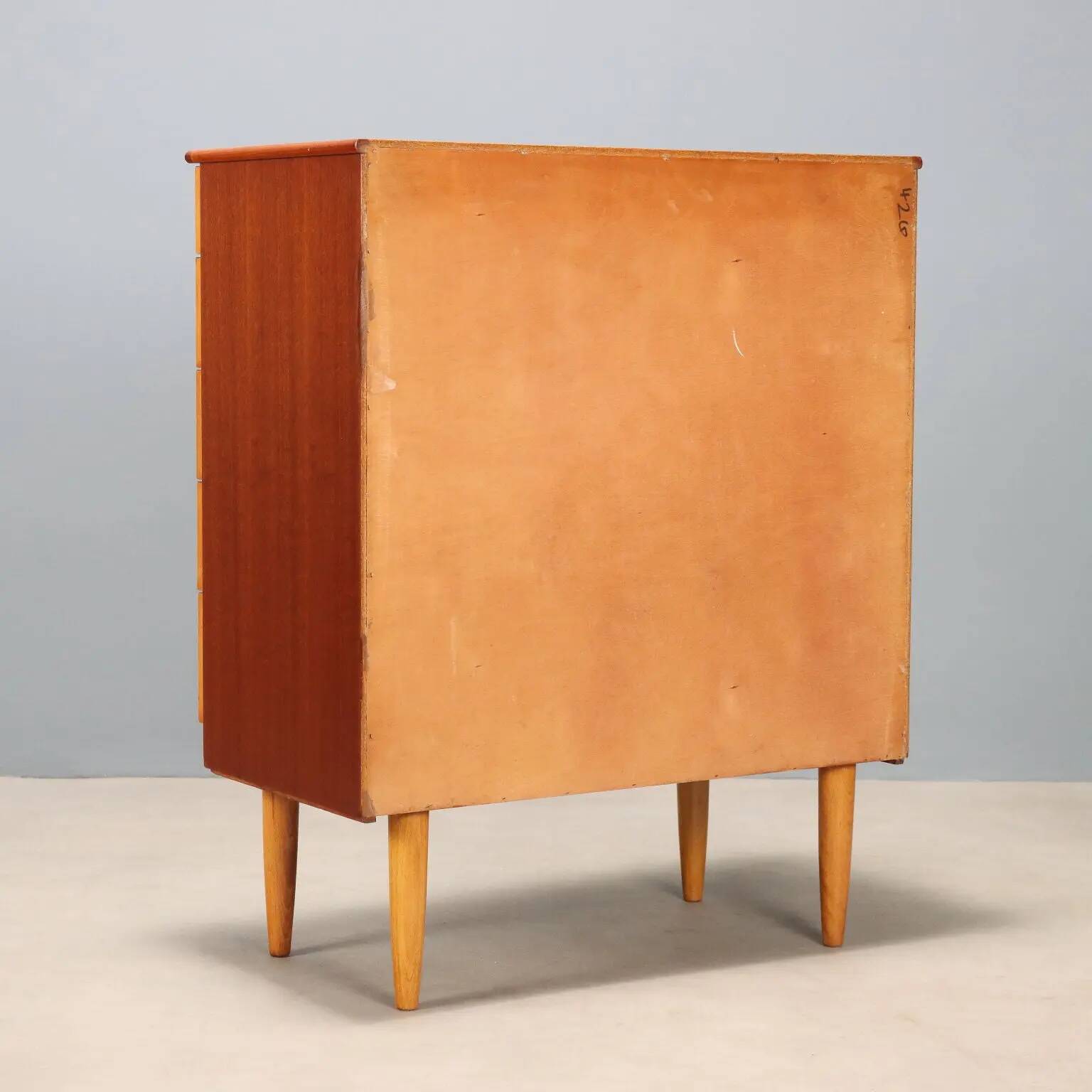 Vintage teak veneered chest of drawers, Northern Europe, 1960s.