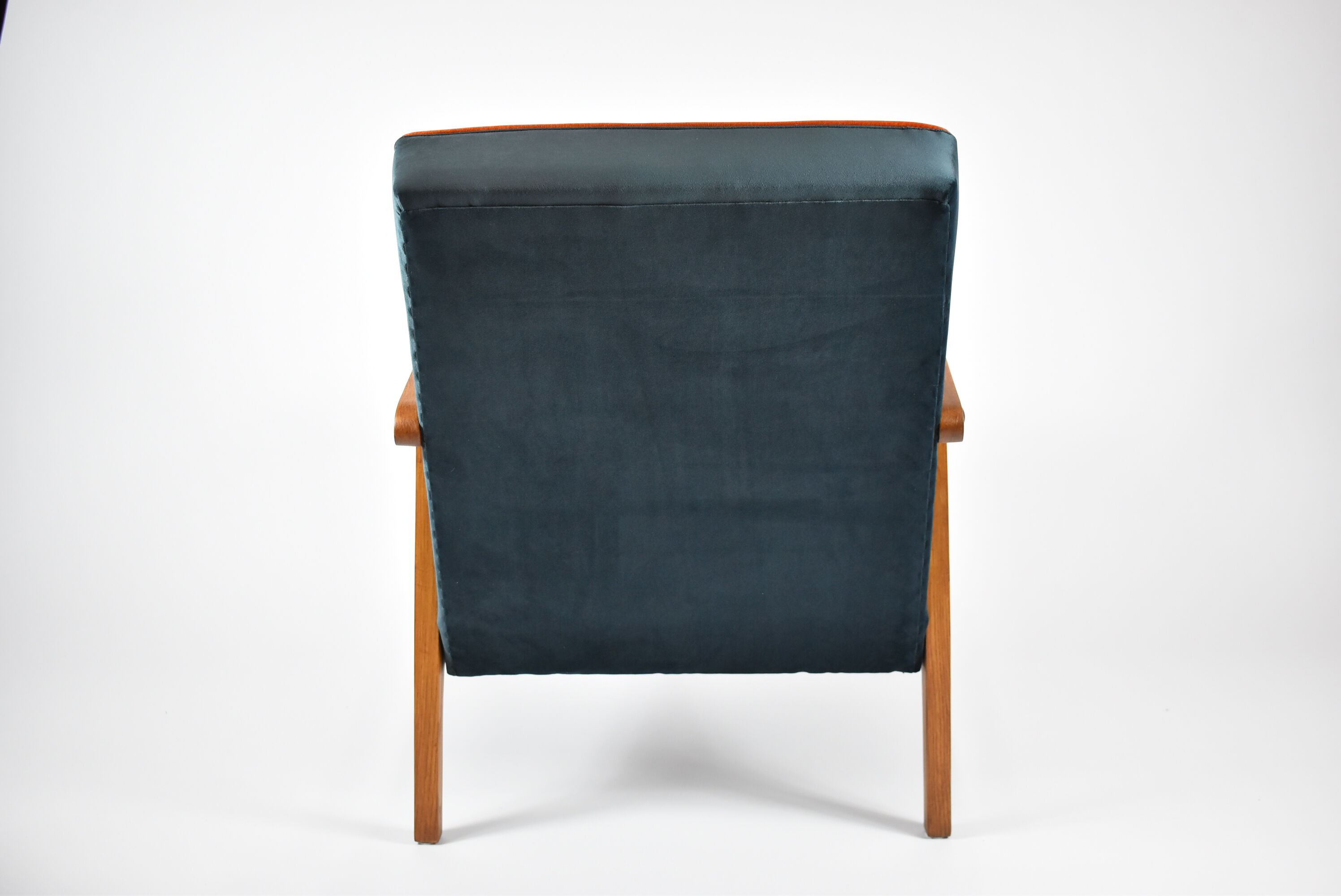 Original vintage armchair, restored, ocean blue velvet, 1960s