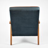 Original vintage armchair, restored, ocean blue velvet, 1960s