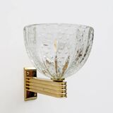 Attributed to Seguso Art Dèco Brass and "Pelugoso" Murano Glass Sconces, Pa
