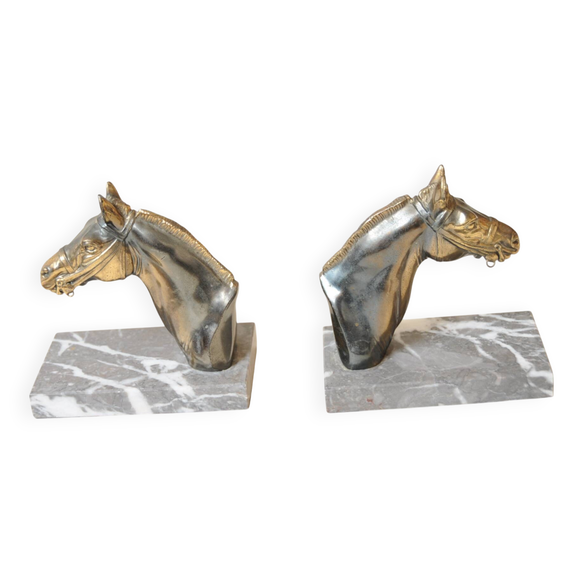 Art deco bookends (1920-1930) horse riding in marble and brass
