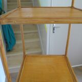 Storage column, bookcase in wood and woven rattan