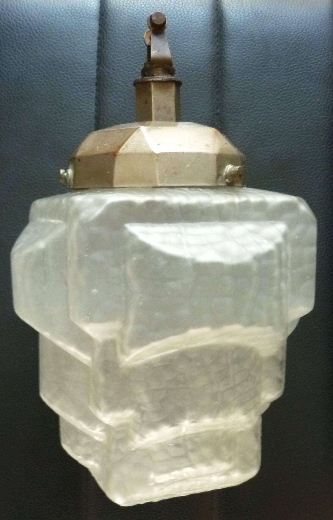 Art deco pendant lamp, frosted glass globe, skyscraper, building