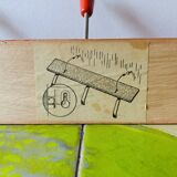 Vintage wall coat rack in red painted wood - triple hook