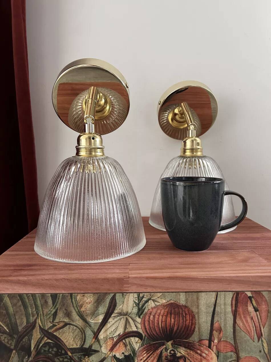 Pair of ribbed glass wall sconces