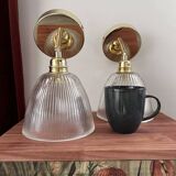 Pair of ribbed glass wall sconces