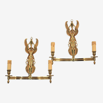Pair of gilded bronze sconces in Directoire/Empire style