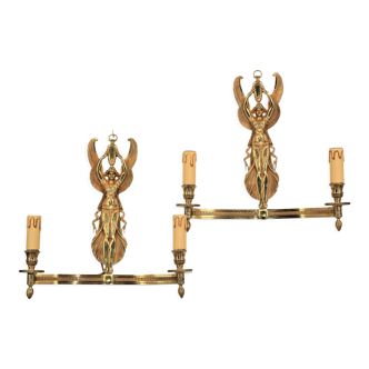 Pair of gilded bronze sconces in Directoire/Empire style