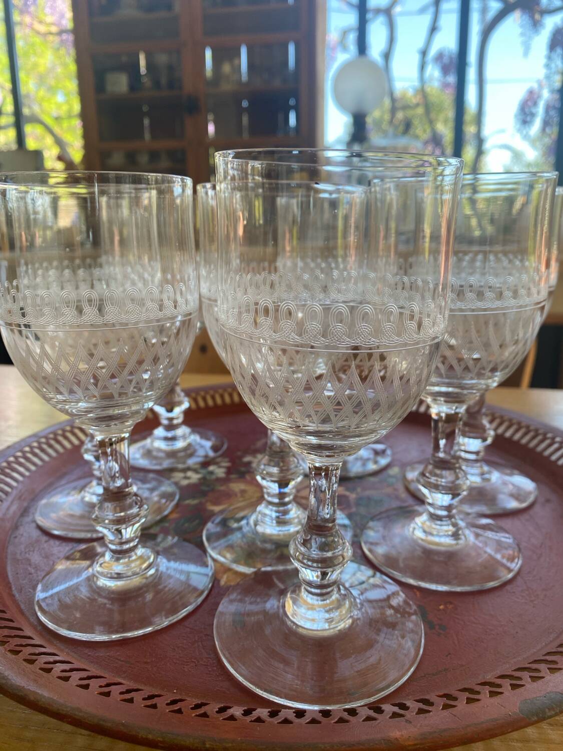 11 chiseled crystal wine glasses