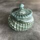 Old candy pot in glass molded effect green and white 12.5 cm