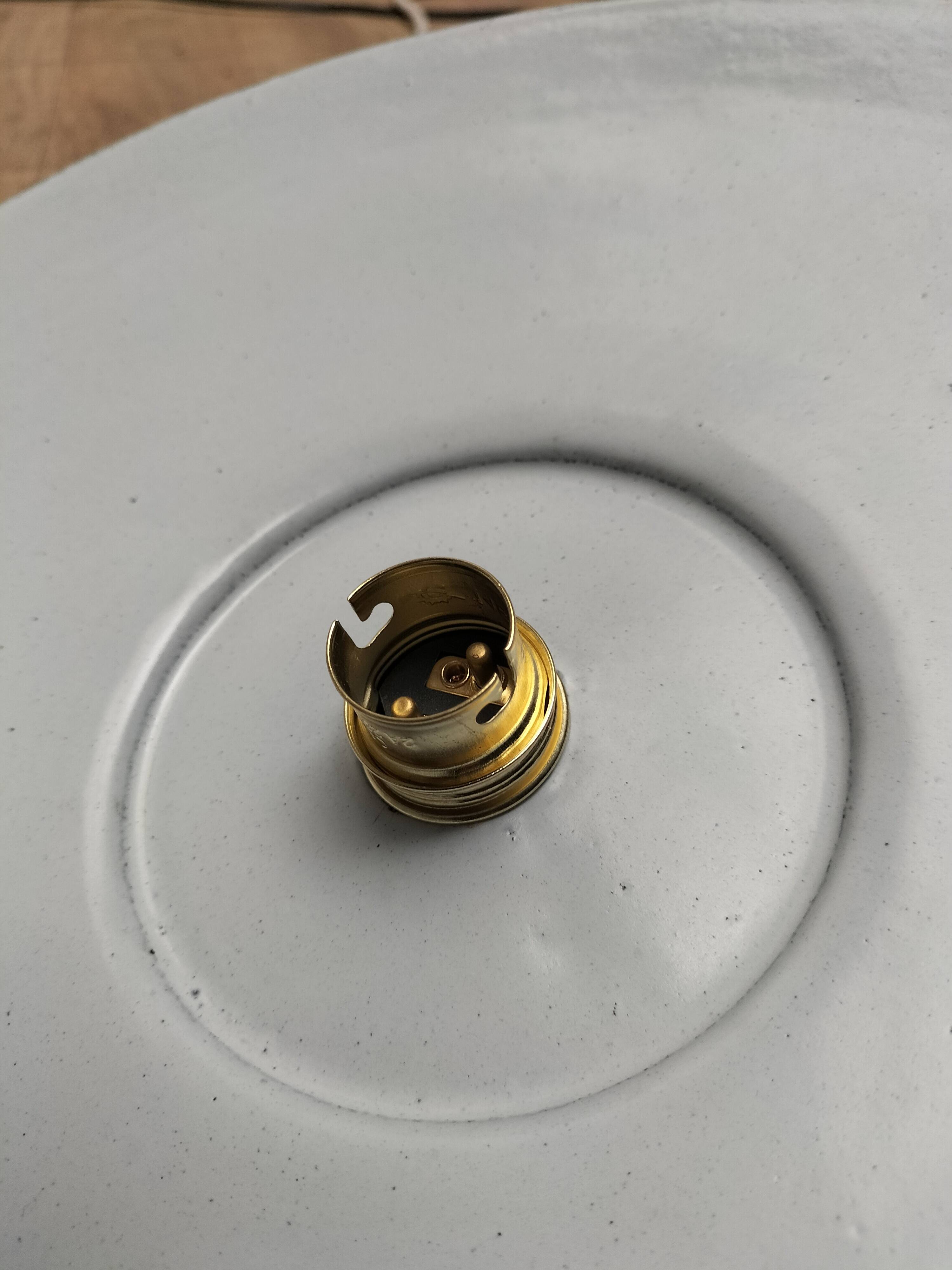 3 blue enameled sheet metal pendant lights