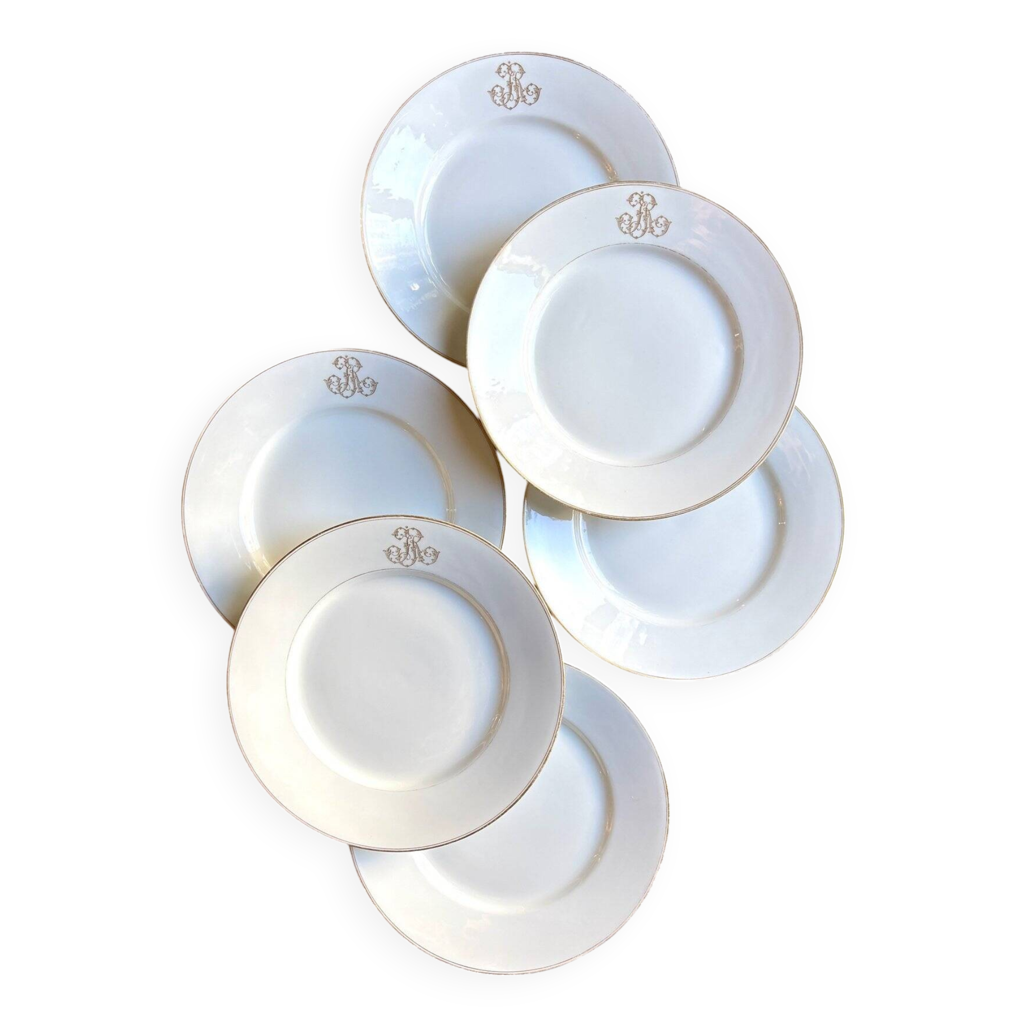 6 monogrammed Paris porcelain dinner plates