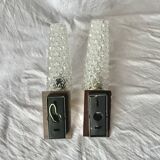 Pair of vintage wall sconces in molded glass and gilded brass