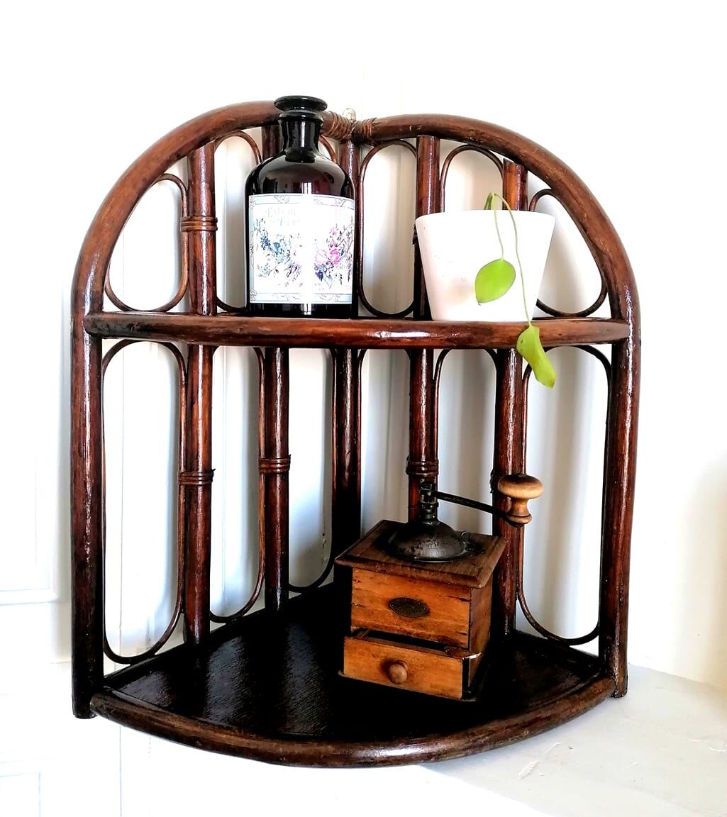 Rattan corner shelf, work from the 1970s
