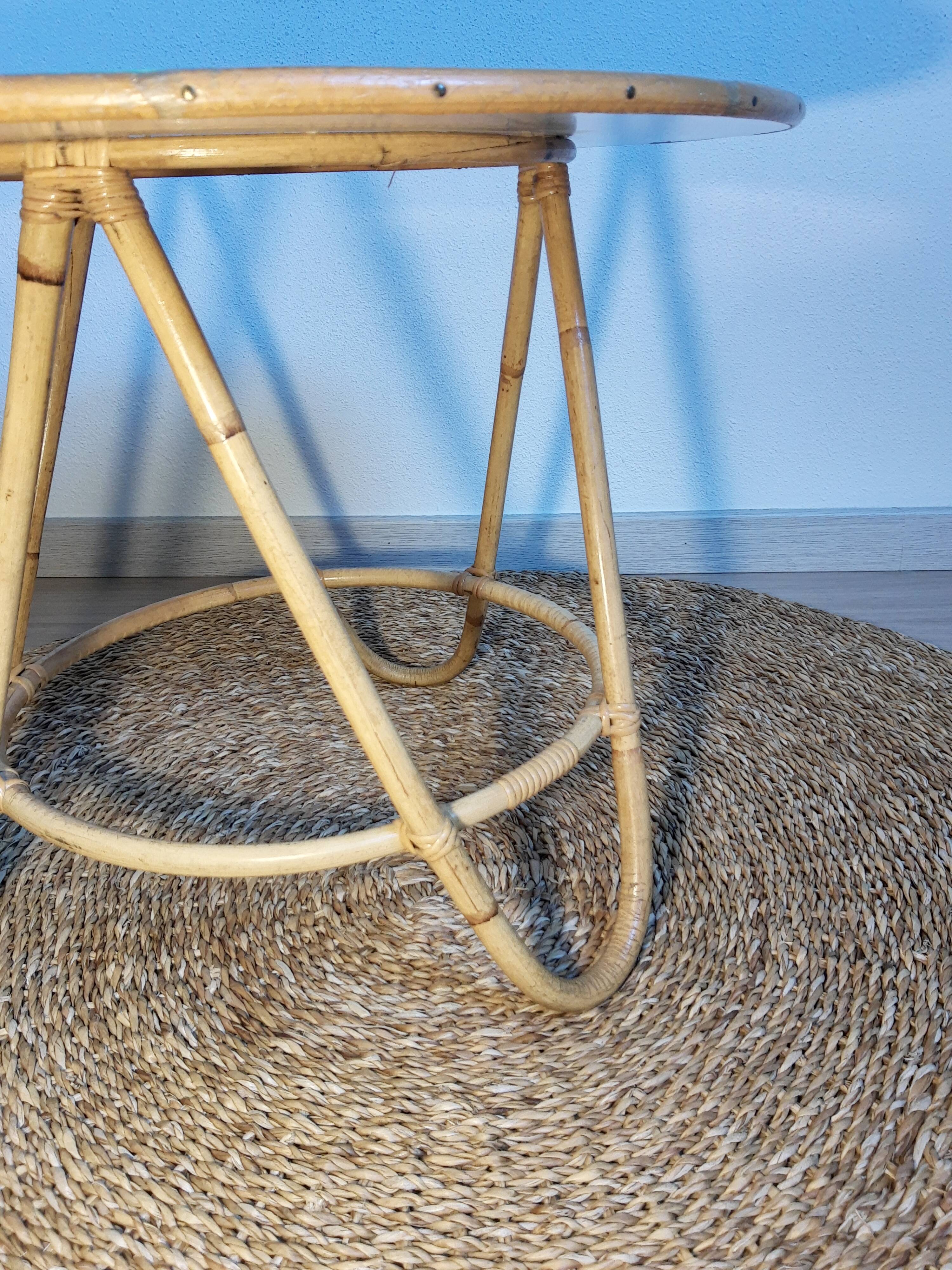 Vintage restyled rattan tripod table
